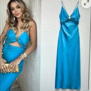 Zara Blue Satin maxi cut out Dress- new